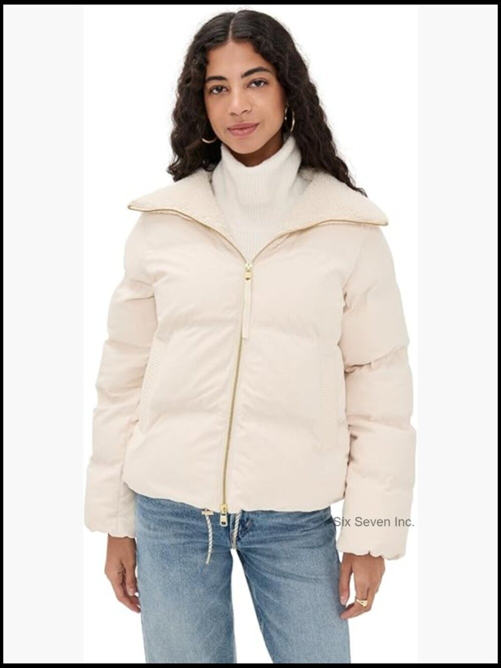 Corduroy Puffer Jacket with Faux Sherpa Collar